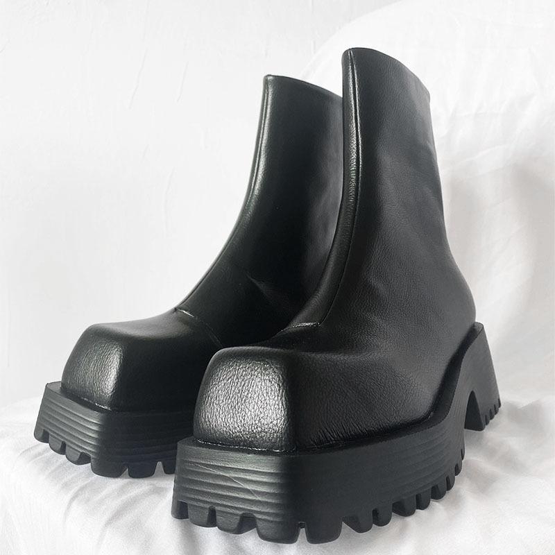 Ins British Paris Square Head Martin Boots Platform European and American Couples High Top Leather Chelsea Cigarette Boots