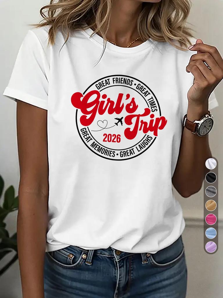 European Sizes Outfits Suitable for Friend Getaways, Graduation Parties & Travel - Machine Washable Casual Tee with Trip