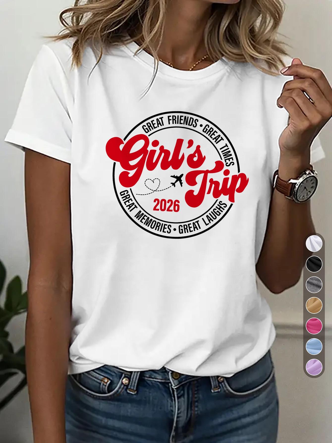 

Европейские размеры Наряды, подходящие для встреч с друзьями, выпускных вечеринок и путешествий - Повседневная футболка, которую можно стирать в машине, с принтом Trip S белый