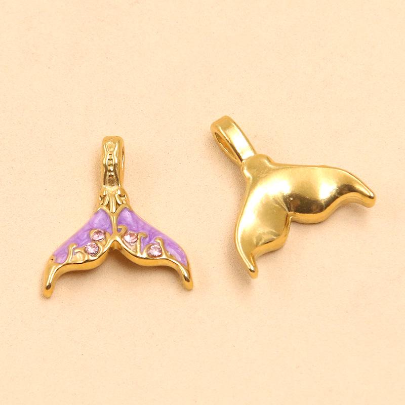 Ozean Stil Meerjungfrauenflosse Anhänger, Vergoldeter Edelstahl, 6 Farben, 16x18mm - DIY Handgemachtes Schmuckzubehör.