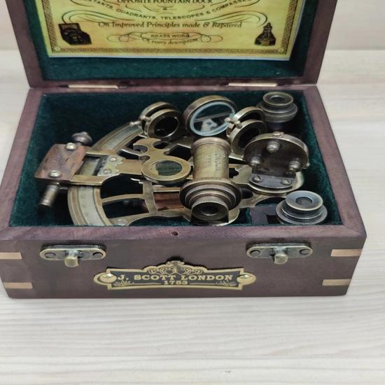 Nautical Brass Sextant with Wooden Box Telescope Maritime Navigation Instrument 12 Cm Gift Item
