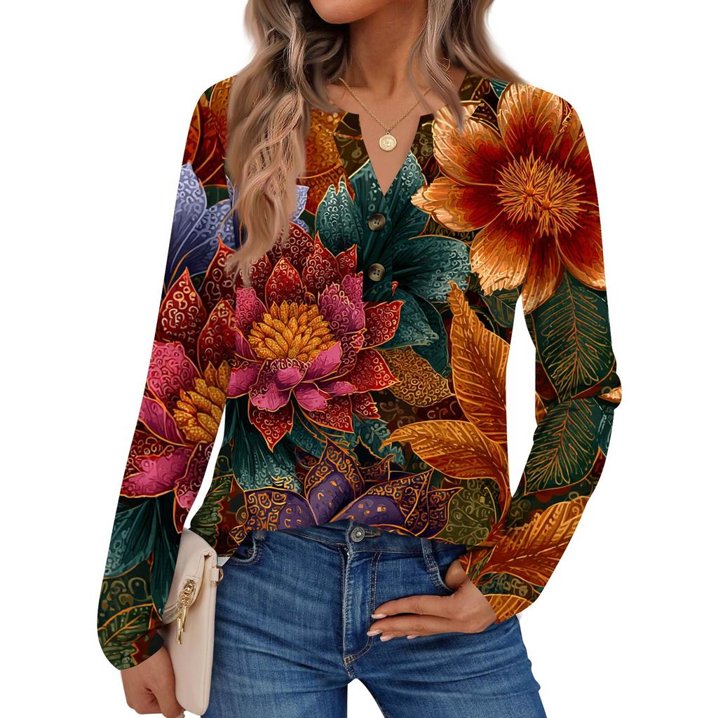 Women's Print Long Sleeve Shirts Elegant Casual Tops Trendy Shirts Tops