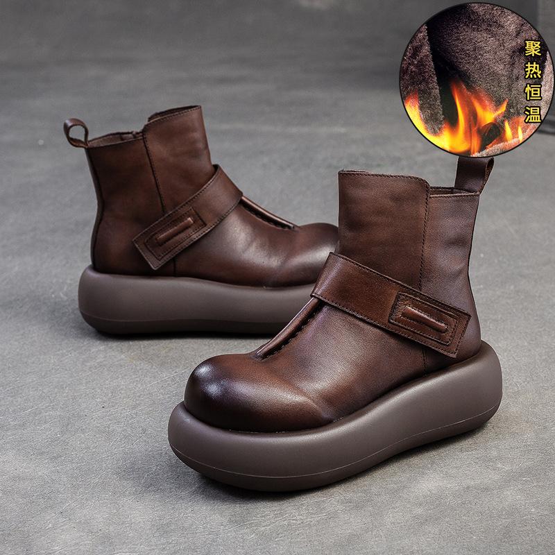 GKTINOO Genuine Leather Women Short Boots Retro Round Toe Shoes 2025 New Winter Handmade Soft Sole Flat Platform Boots