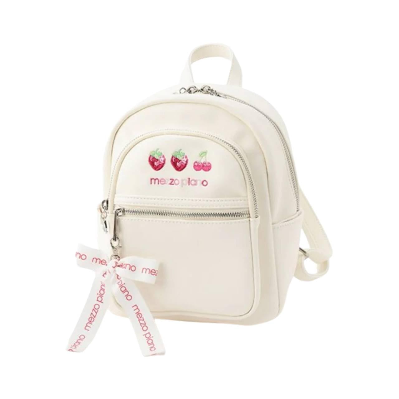 [mezzo piano] Mezzo Piano Mini Backpack, Strawberry Cherry, White with Ribbon