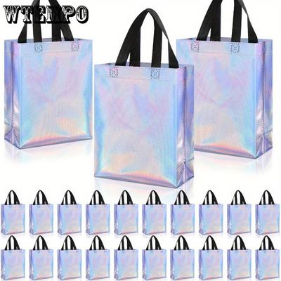 15 Stück Schillernde Geschenktüten mit schwarzen Griffen Wiederverwendbare Einkaufstüten Vlies-Goodie-Bags Tragetaschen für Geburtstag Hochzeit Feiertagspartys Geschenktüten