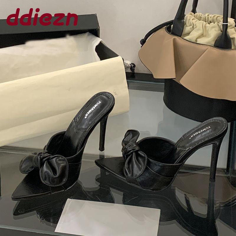 Fashion Fashion Butterfly-Knot Ladies Super High Heels Sandals Shoes Female Pointed Toe Footwear Women Heeled Sandals Slides Shoes Pumps
