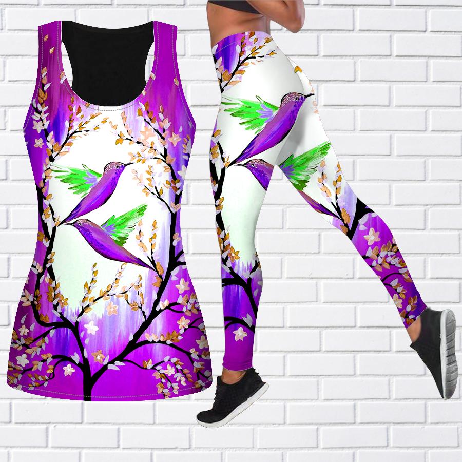 Red Flower Birdie Print Yoga Outfit for Women Fashion Workout Leggings Fitness Sports Casual Yoga Pants