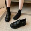 6-Small leather shoes 26 spring new thick-soled black versatile widened large-size women's shoes