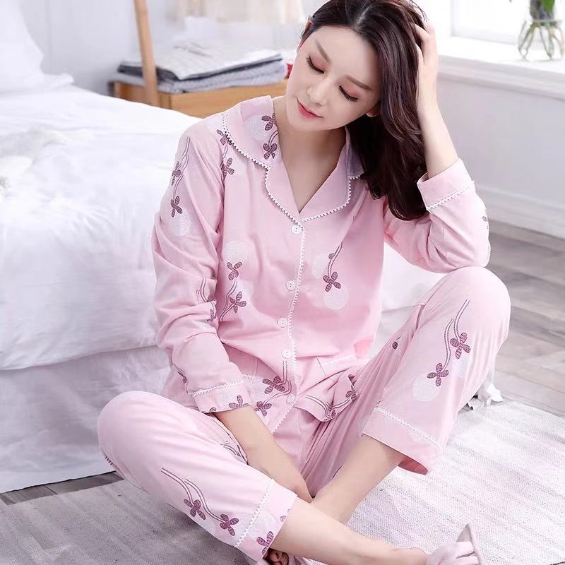 Pajamas women's spring and autumn 100% pure cotton long-sleeved women's winter Korean version can be worn outside cotton women's plus size loungewear