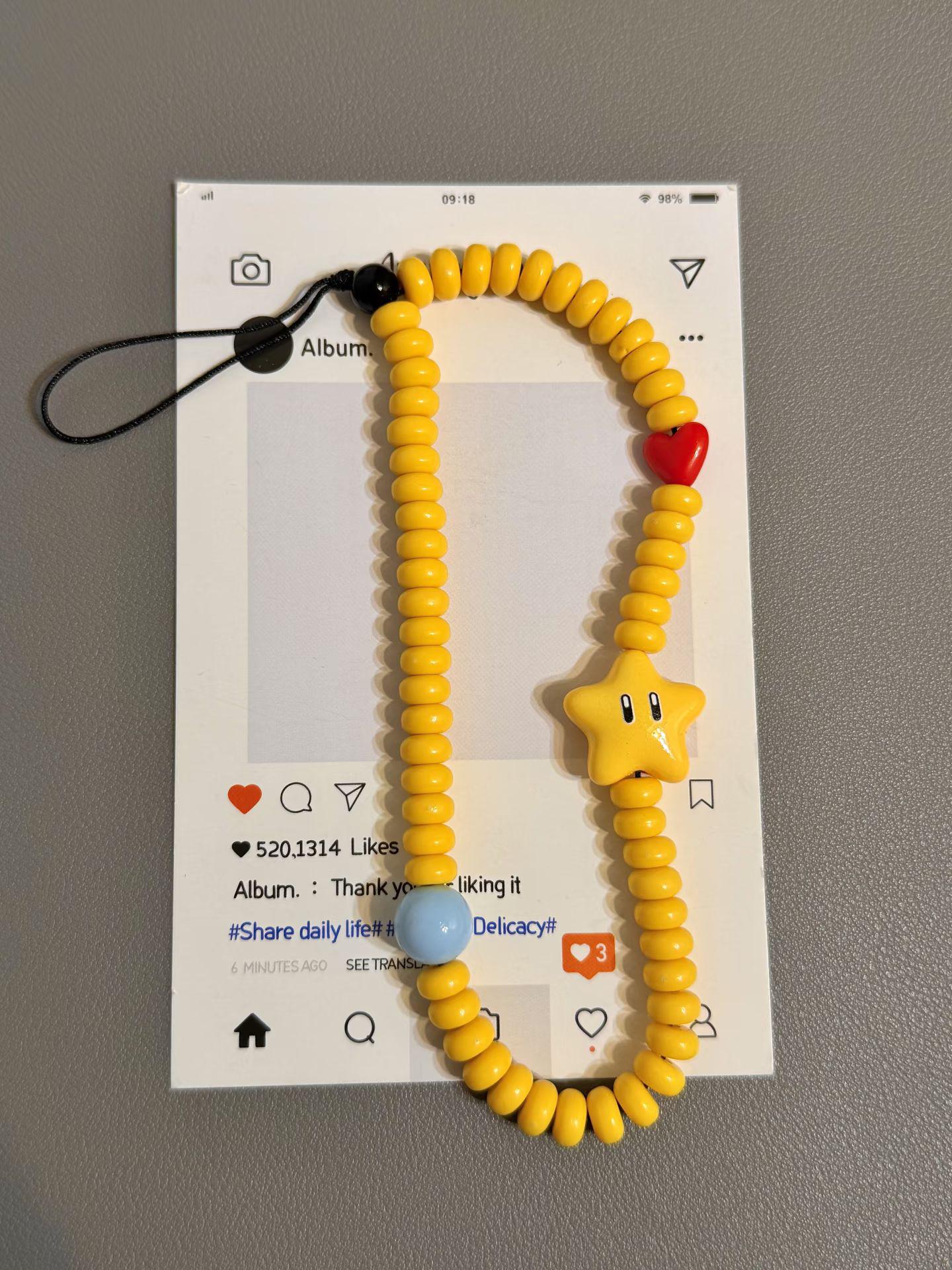 Yellow Star Beaded Phone Lanyard - Cute Anti-Lost Cartoon Camera Chain Accessory Yellow Star Phone Lanyard