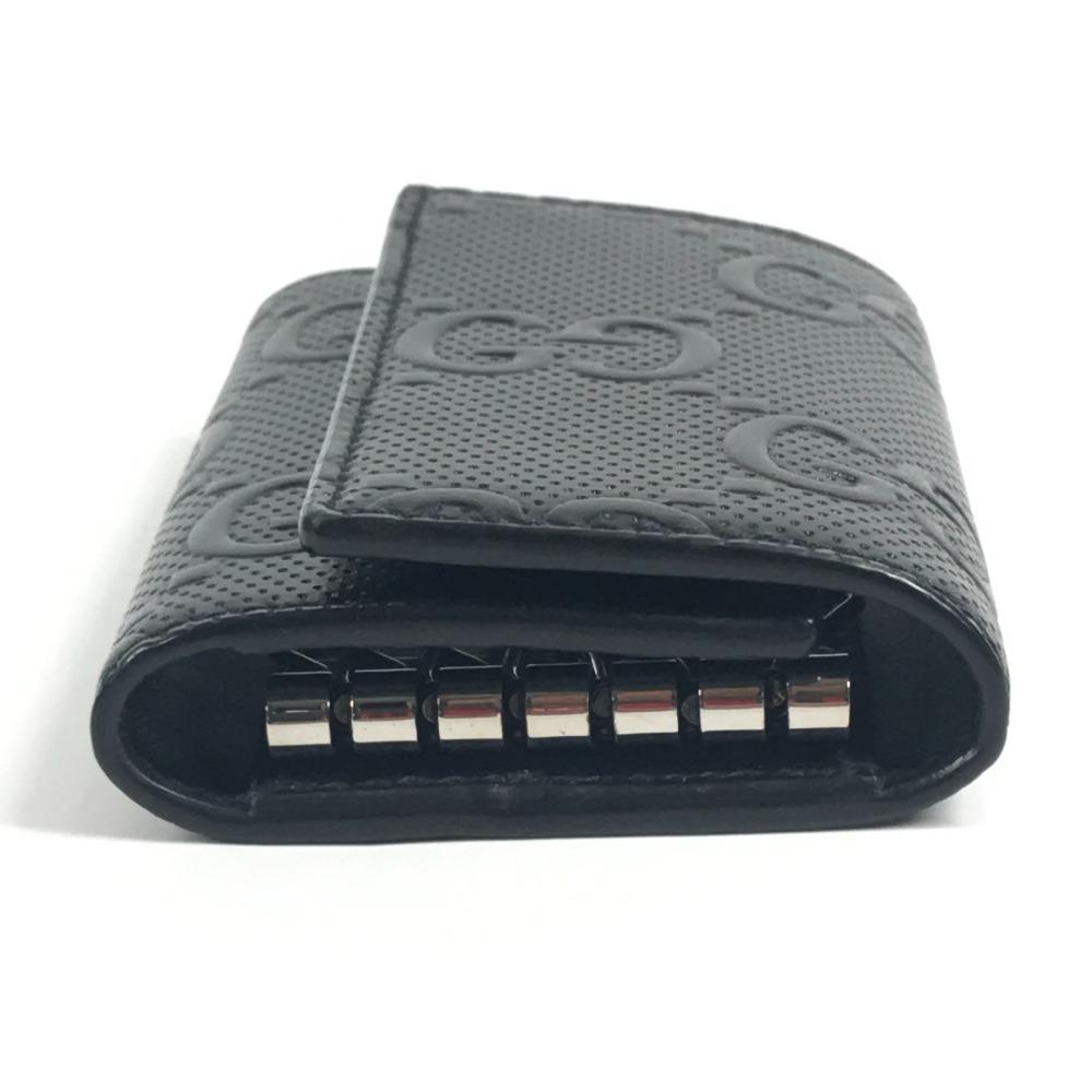 Gucci 625565 GG Embossed Logo 6P Keys with Key Ring  Key Case Leather Black