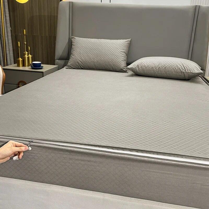 Waterproof Mattress Cover With Zipper Six-sided All-wrap Mattress Protect Queen Quilted Sheets