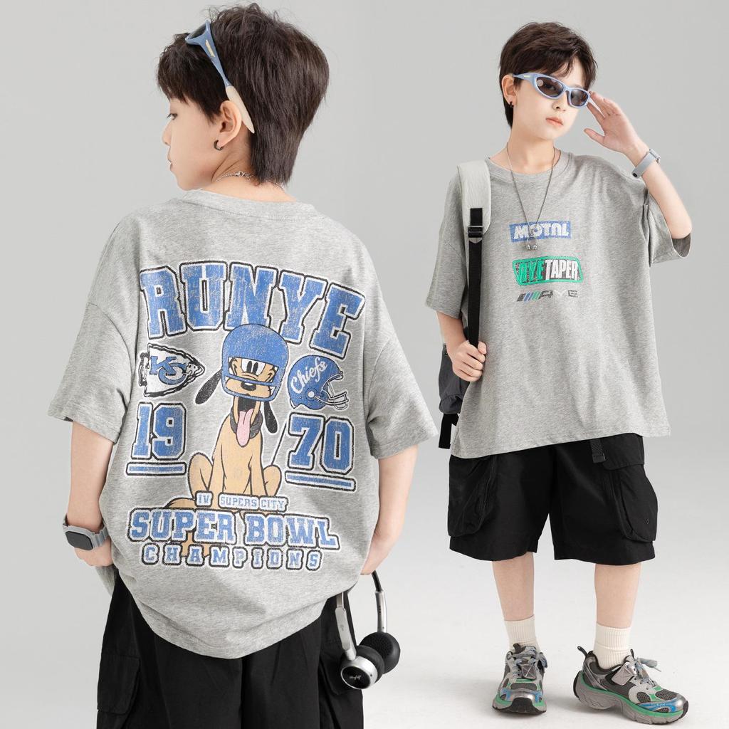Boys' Trendy Korean Style Cartoon T-Shirt - Casual Loose Fit, Short Sleeve Summer Top