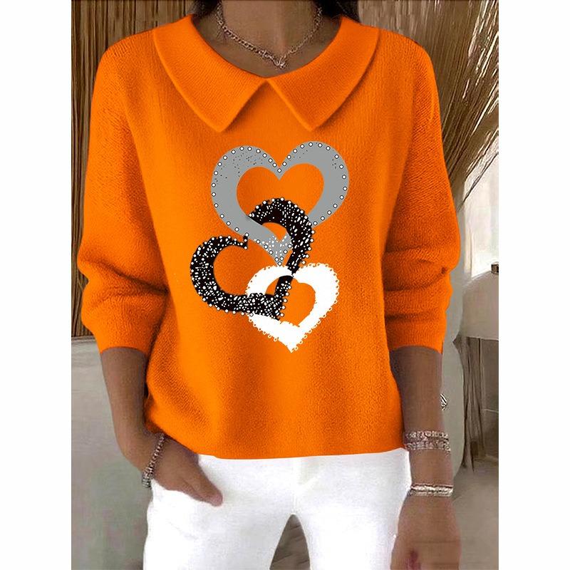 IHUASU Women's Fashion Casual Solid Color Print Long Sleeve V-Neck POLO Neck Blouses & Shirts