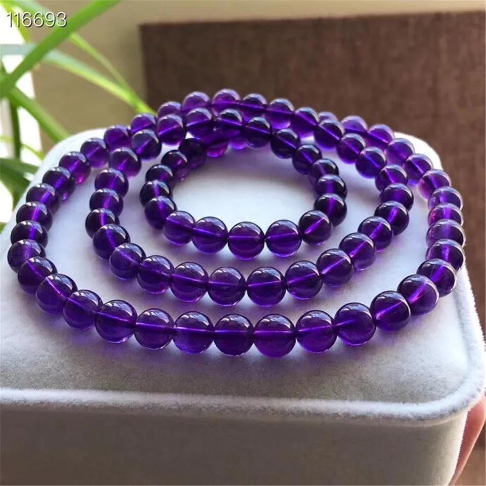 7mm Natural Purple Amethyst Crystal Bracelet for Women Lady Men Healing Gift Energy Stone Round Beads Strands Jewelry AAAAA