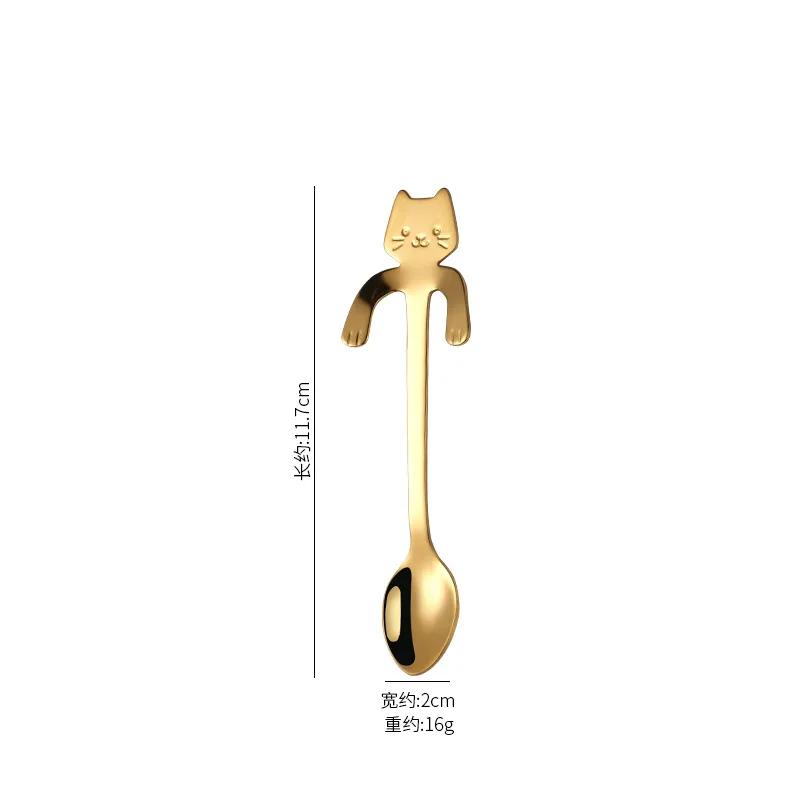 New Portable Cartoon Cat Handle Stainless Steel Coffee Tea Hanging Spoon Kitchen Supplies for Coffee Tea Ice Cream Sundae