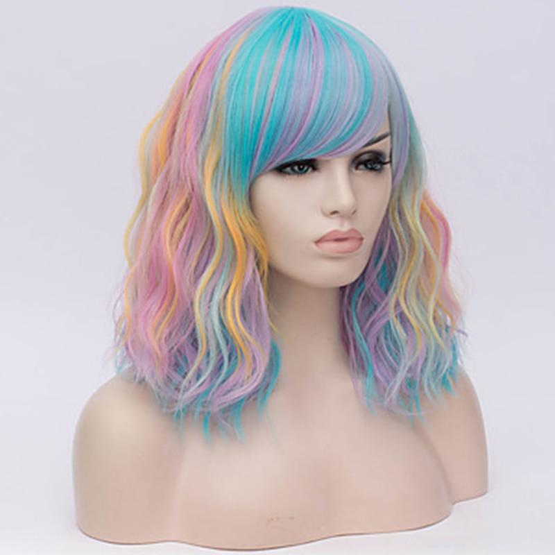 4 Colors Colorful Wig Women Synthetic Hair Cosplay Wig Rainbow Multi Color Party Wigs
