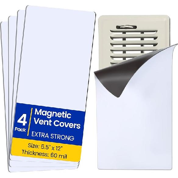 Magnetic Vent Covers, Extra Strong Magnets, 8" X 12" (4 Pack) Ultra Thick 60mil, Complete Seal, Air Vent Covers for Home Floor, Ceiling, Wall