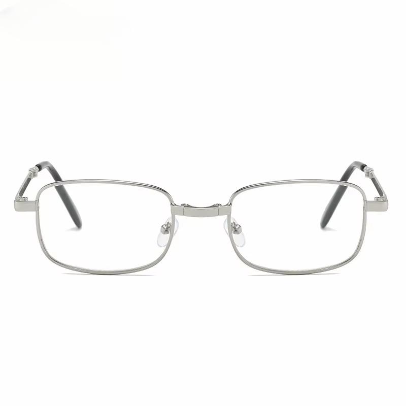 Retro Folding Square Metal Frame Dual Light Reading Glasses Anti Blue Light Lightweight Portable for Near Far Use