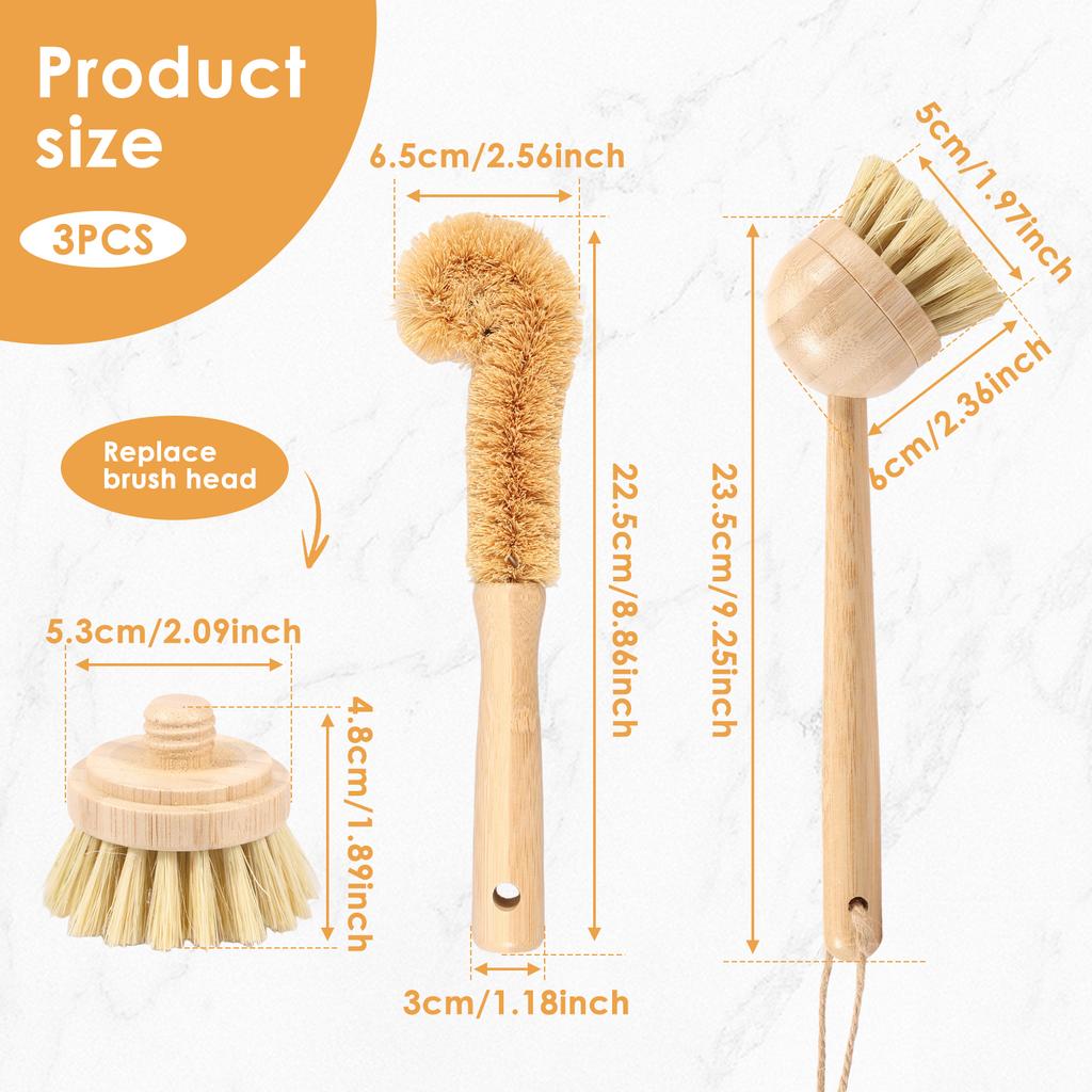 3/4/5/10Pcs Bamboo Dish Scrub Brushes Replaceable Dish Brush Kitchen Cleaning Scrubbers Household Cleaning Brush Wooden Tool