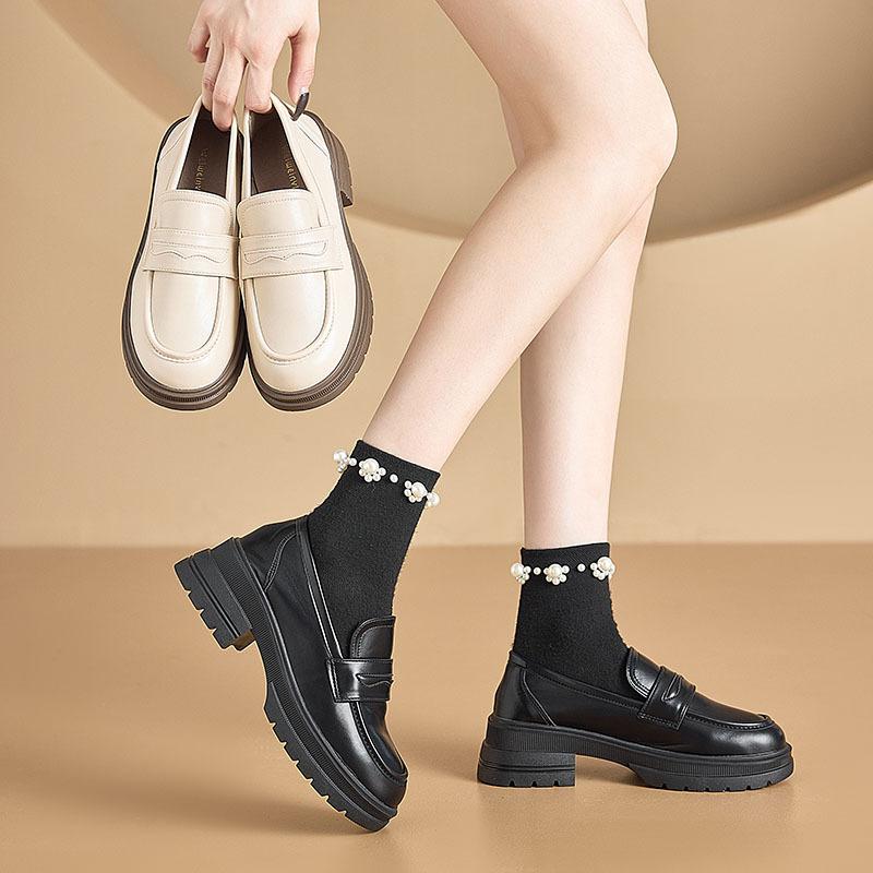 Solid Black White Soft Leather Oxfords Women Shoes Flats Slip-on British Style Ladies Work office Loafers