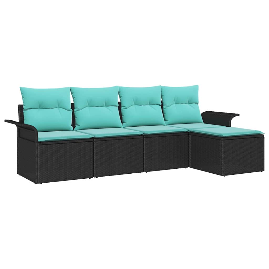 Garden Sofa Set with Storage 5 pcs Black Poly Rattan
