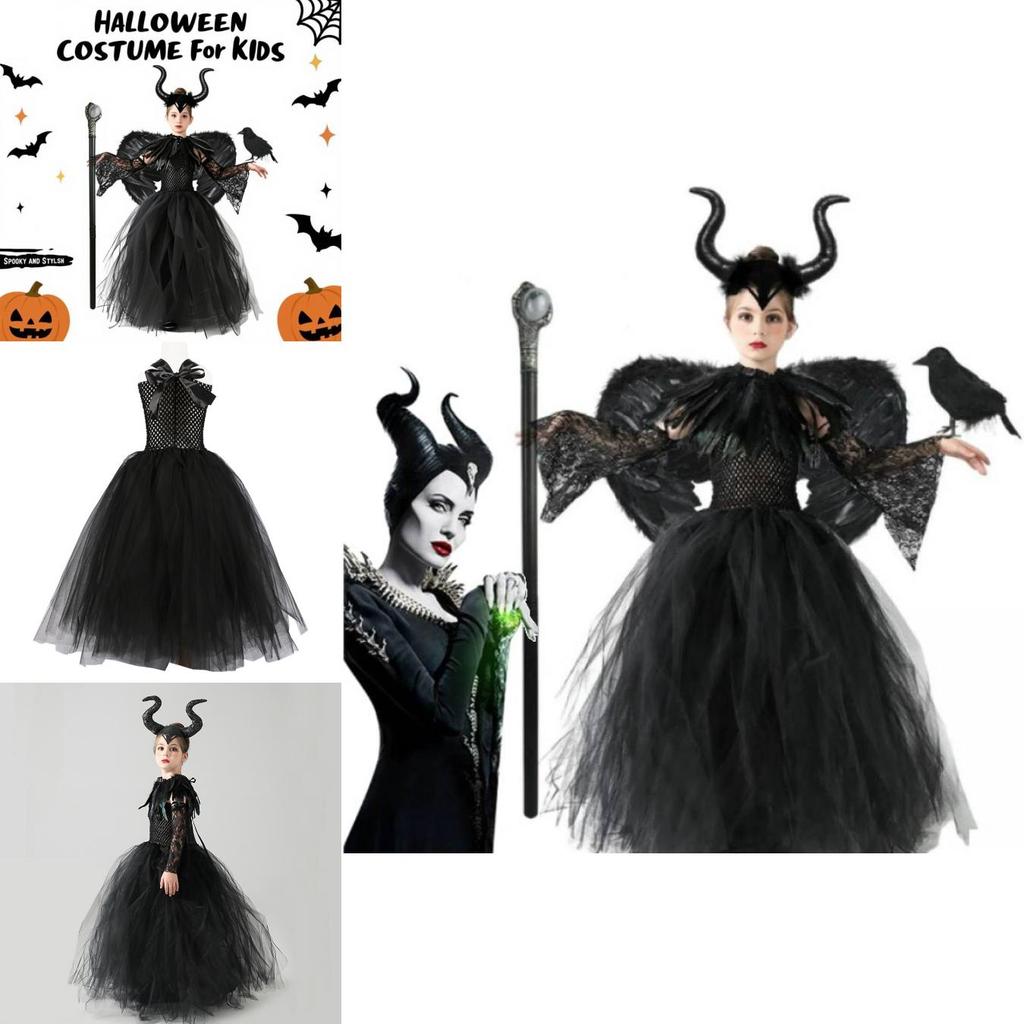 Maleficent Childrens Halloween Costume Dress With Polyester Fabric For Girls Ages 3 To 8