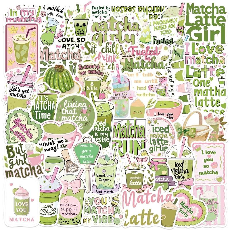 

50Pcs Scrapbooking Phone Luggage Skateboard Waterproof Decals Cute Matcha Stickers Matcha Girly Diy Stickers 50Pcs