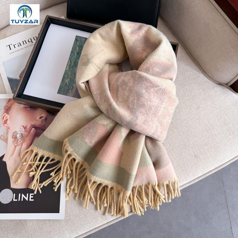 Elegant Ethnic Style Double-Sided Scarf – Women's Soft, Thick, Warm Shawl for Autumn & Winter