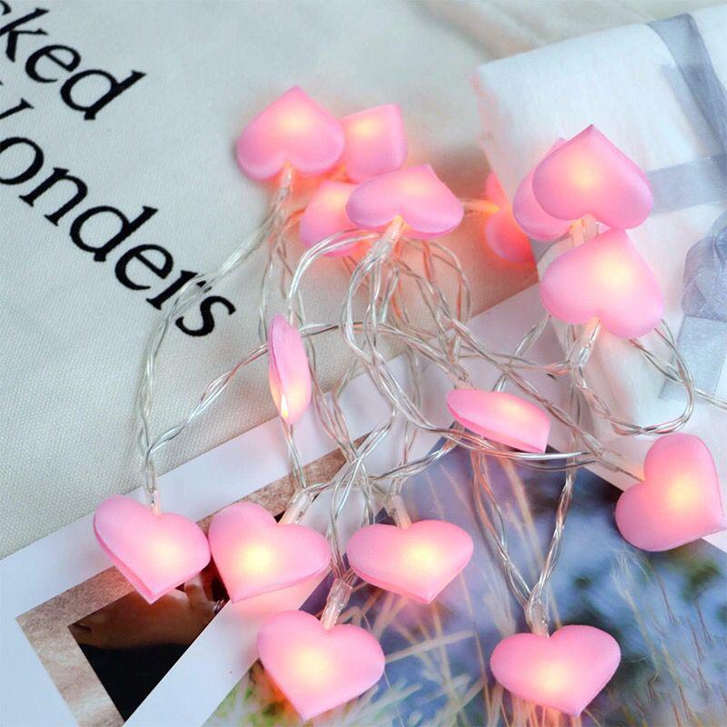 LED Peach Heart String Lights - Fabric Heart Decor for Girlish Rooms and Popular Curtain Lighting Styles