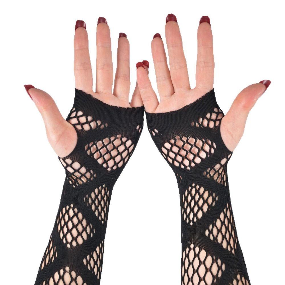 Star Fishnet Long Mesh Gloves Performance Dance Fingeless Gloves Halloween Costume