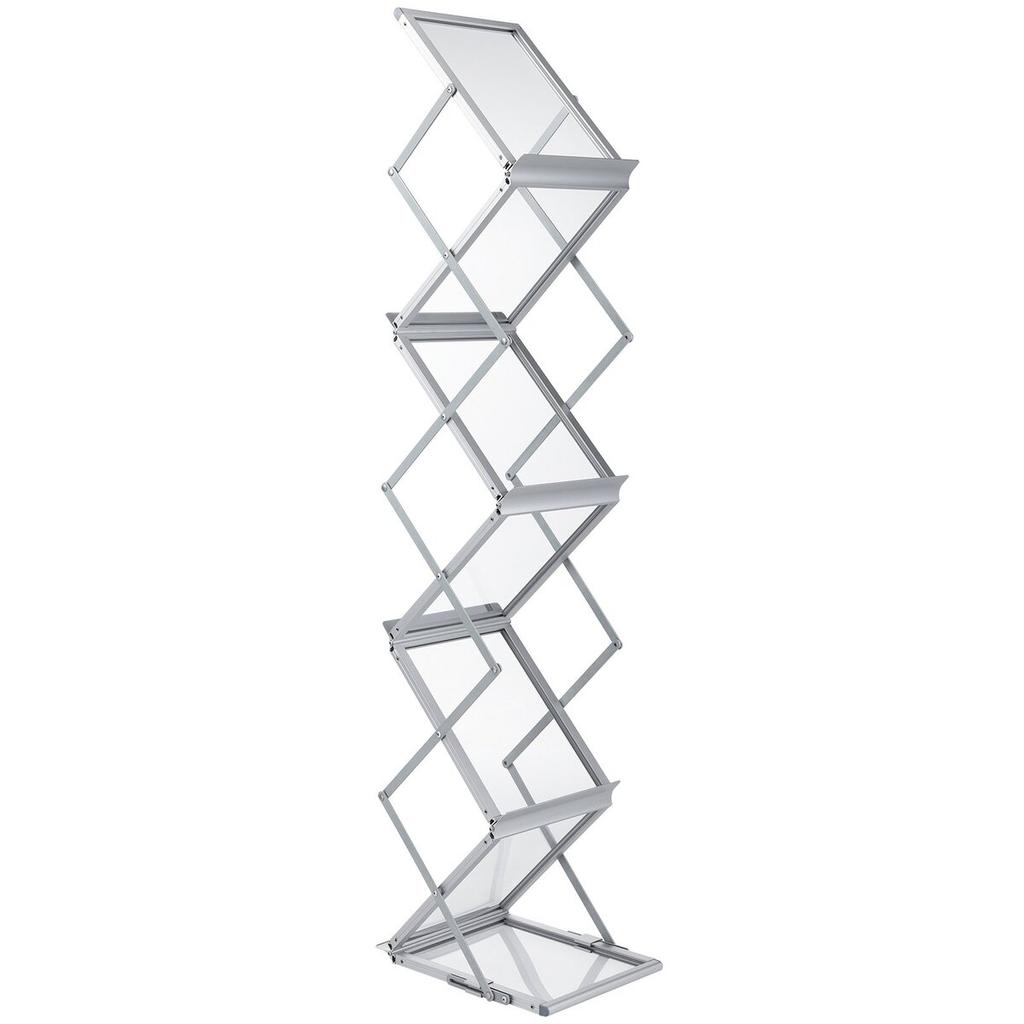 Literature Rack, 6 Pockets, Pop up Aluminum Magazine Rack, Lightweight Catalog Holder Stand w/ Carrying Bag for Living Room, Hotel, Trade Show,