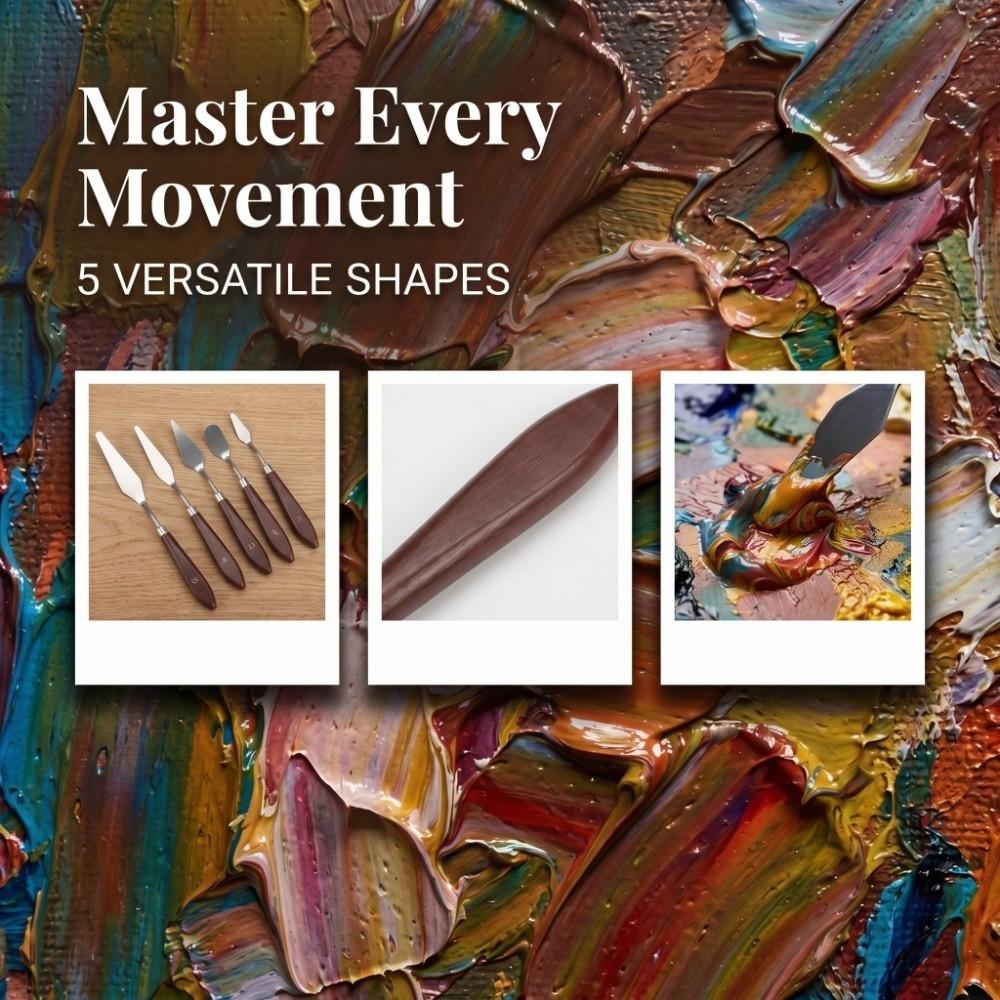 5PCS Wooden Handle Art Painting Scraper Metal Working Head Painting Shovel Tool Pigment Blending