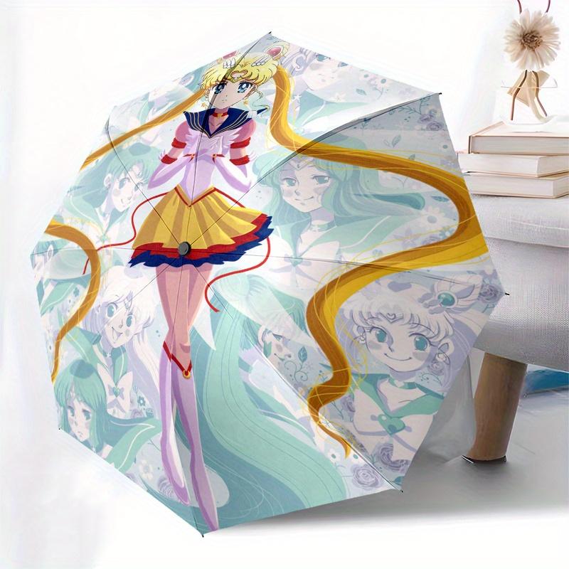 "Sailor Moon" Anime Character Circular Art Print Poster Umbrella, Portable 3 Fold Compact Umbrella for Men & Women,S76