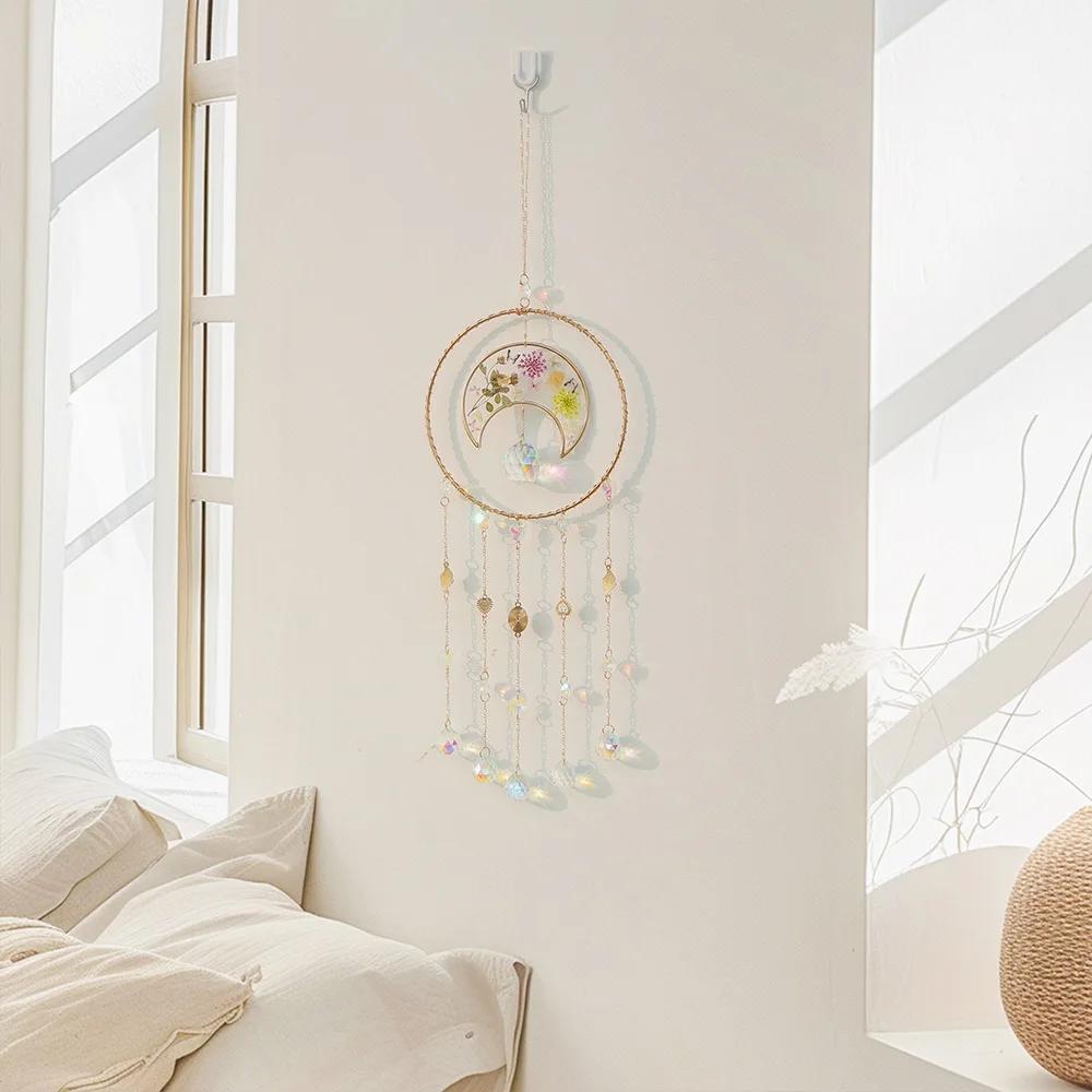 Crystal suncatcher Wall Decor Colorful Catcher Handmade moon Dream Catcher for Kids Bedroom Wall Hanging Living Room Wedding