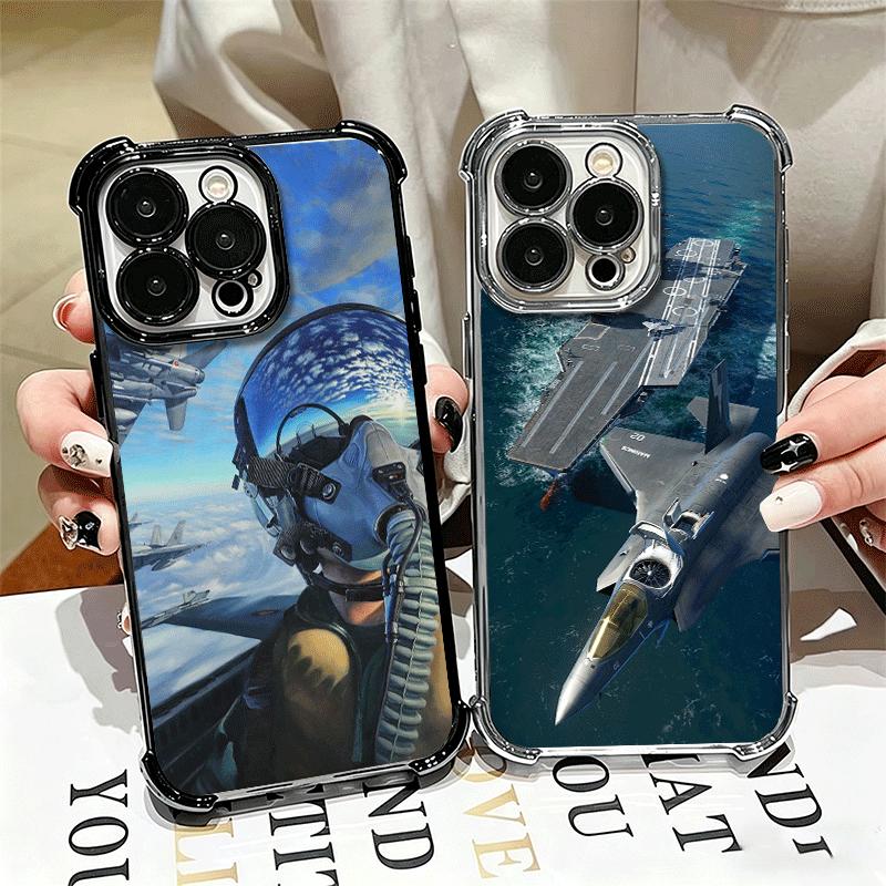 Warship Fighter Aircraft Carrier Soft Phone Case For iPhone 15 16 17 Air 14 Pro Max 16E Plus 13 12 Mini Plating Anti-Fall Fundas