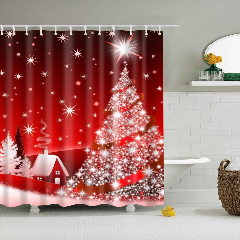 Waterproof Merry Christmas Bathroom Shower Curtains Snowman Santa Bell Elk Pattern Bath Curtain for Bathroom Home Decor