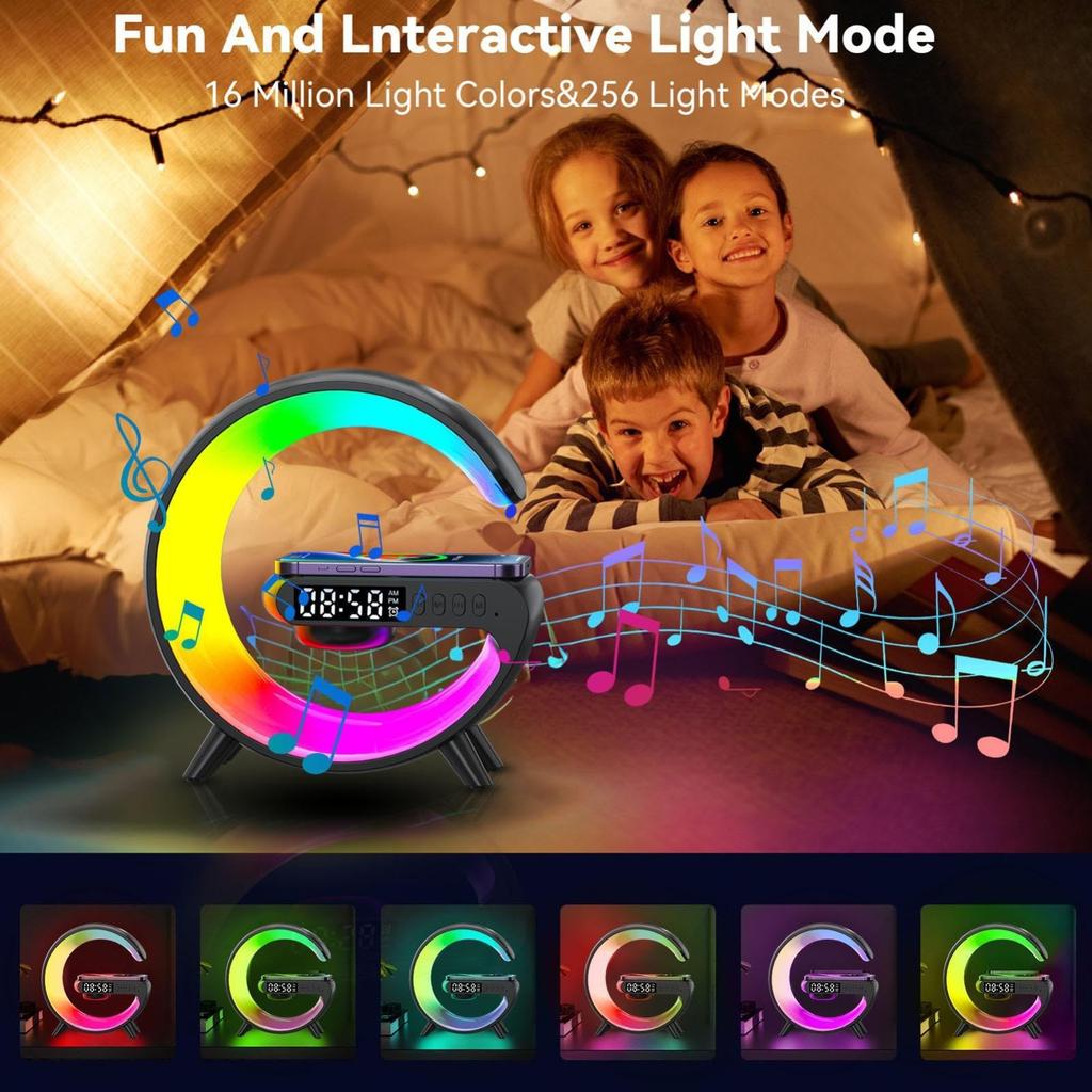15w Wireless Charger Stand Rgb Night Light Atmosphere Lamp Bluetooth Speaker Alarm Tf Fast Charging Station For Iphone Samsung