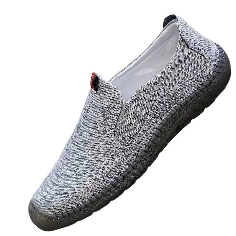 Men's fashion breathable linen shoes, beef tendon sole one pedal, middle-aged and elderly lazy shoes