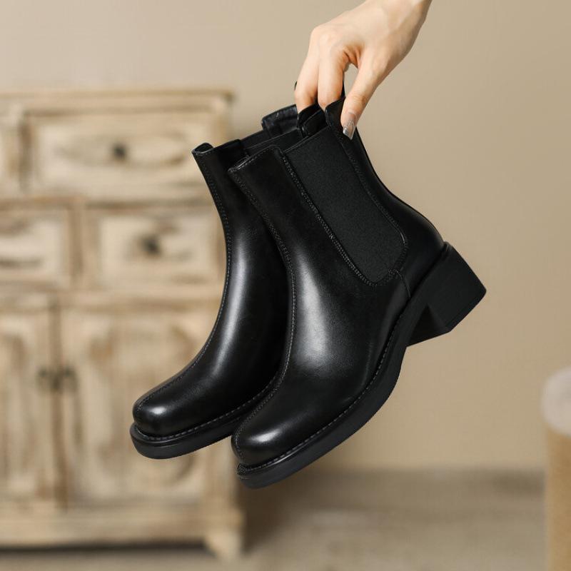 

Осенне-зимние женские полусапоги на толстой подошве, нескользящие, больших размеров, женские ботинки, резиновая подошва, на низком каблуке, ботинки Мартин, с круглым носком, из кожи-рукава 39 чёрный