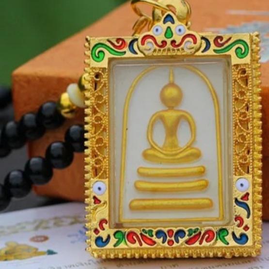 Phra Somdej Buddha Thai Amulett Halsband Hänge Retro Vintage Skyddande Charm Talisman Kraftfull Rikedom Framgång Hälsa Lycka Smycken Thailand Reproduktion