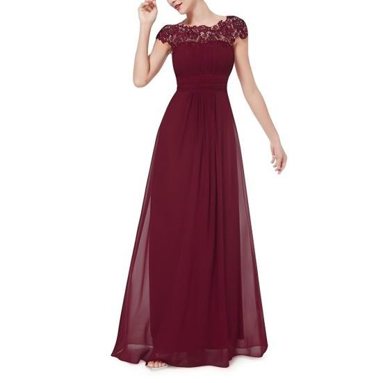 Women's Lace Bridesmaid Dress Cap Sleeve Ruched Round Neck Chiffon Formal Evening Gown A-Line Wedding Guest Maxi Dress for Cocktail Party Prom