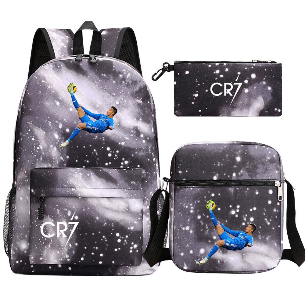 Football Star Cr7 3Pcs Boy Girl Back To School Book Bags, Student Shoulder Bag Pencil Case Backpack, Teenagers Mochila Men Women