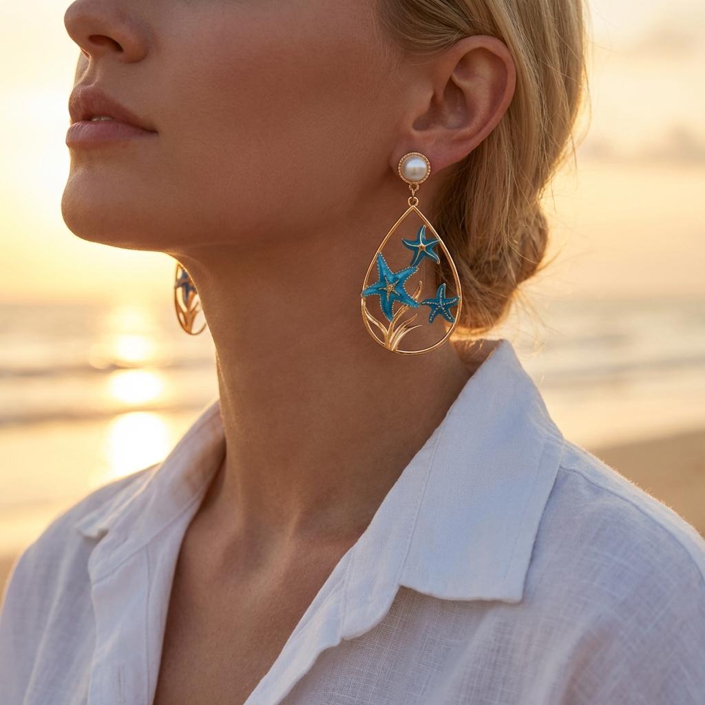 Seaside Vacation Starfish Fish Conch Dangle Earrings for Women Bohemian Coconut Tree Scallops Earring Summer Beach Party Jewelry