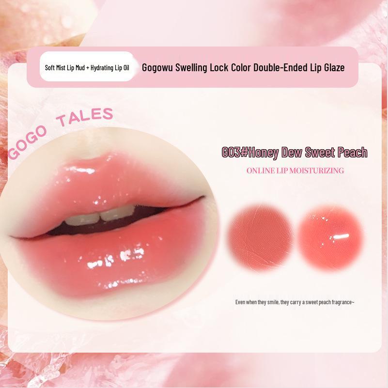 GoGoTales Double-Ended Lip Glaze: Color-Locking, Watery Plump, Moisturizing & Matte Lip Gloss