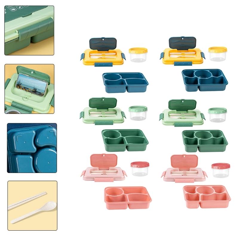Food Container With Divided Compartments Soup Bowl Utensils Microwave Safe Plastic Lunch Box For Home Office