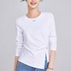 Crew Neck Front Shoulder Black Women's Spring and Autumn New Thin Irregular Split Hem Top Long Sleeve Women