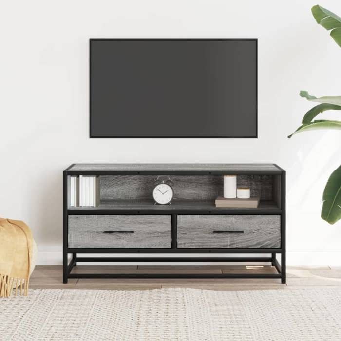 VidaXL Meuble TV sonoma gris 80x34,5x40 cm bois d'ingénierie et métal, banc TV, meuble hifi, centre de divertissement, 848812