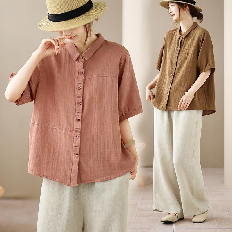 DIMANAF 2026 Plus Size Summer Women Blouse Shirts Casual Lady Tops Tunic Shirt Oversize Loose Tees Cotton Linen Vintage