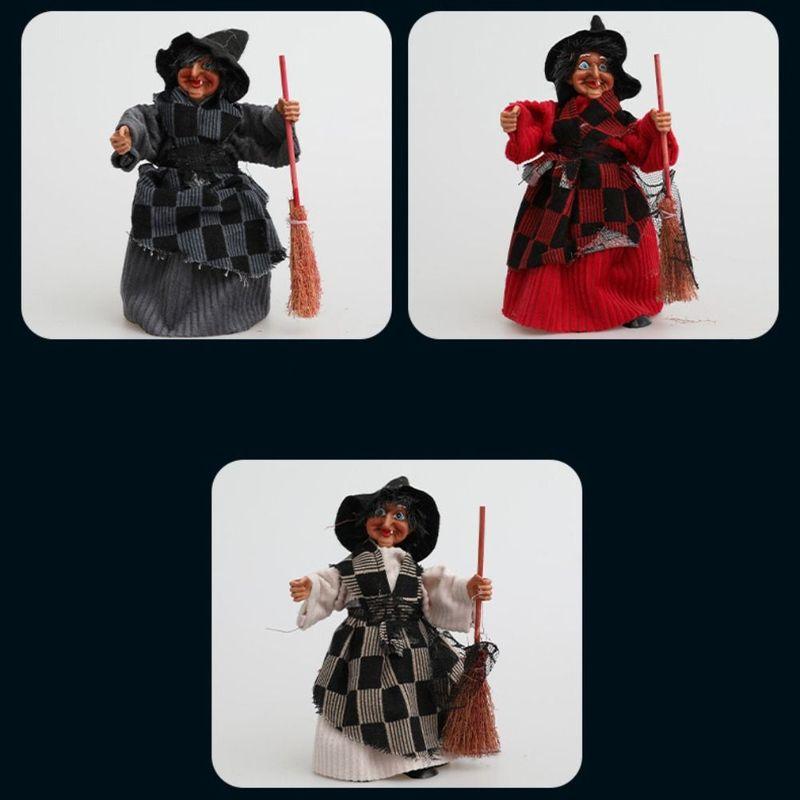 3pcs Crafts Cloth Halloween Broomstick Witch Pendant Funny Artificial Witch Hanging Creative Scary Halloween Ornament Party